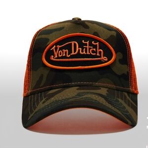 Von Dutch Camouflage Trucker Hat with Orange Accents